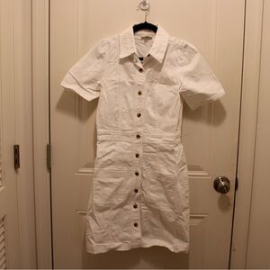 LOFT White Button-Up Shirt Dress